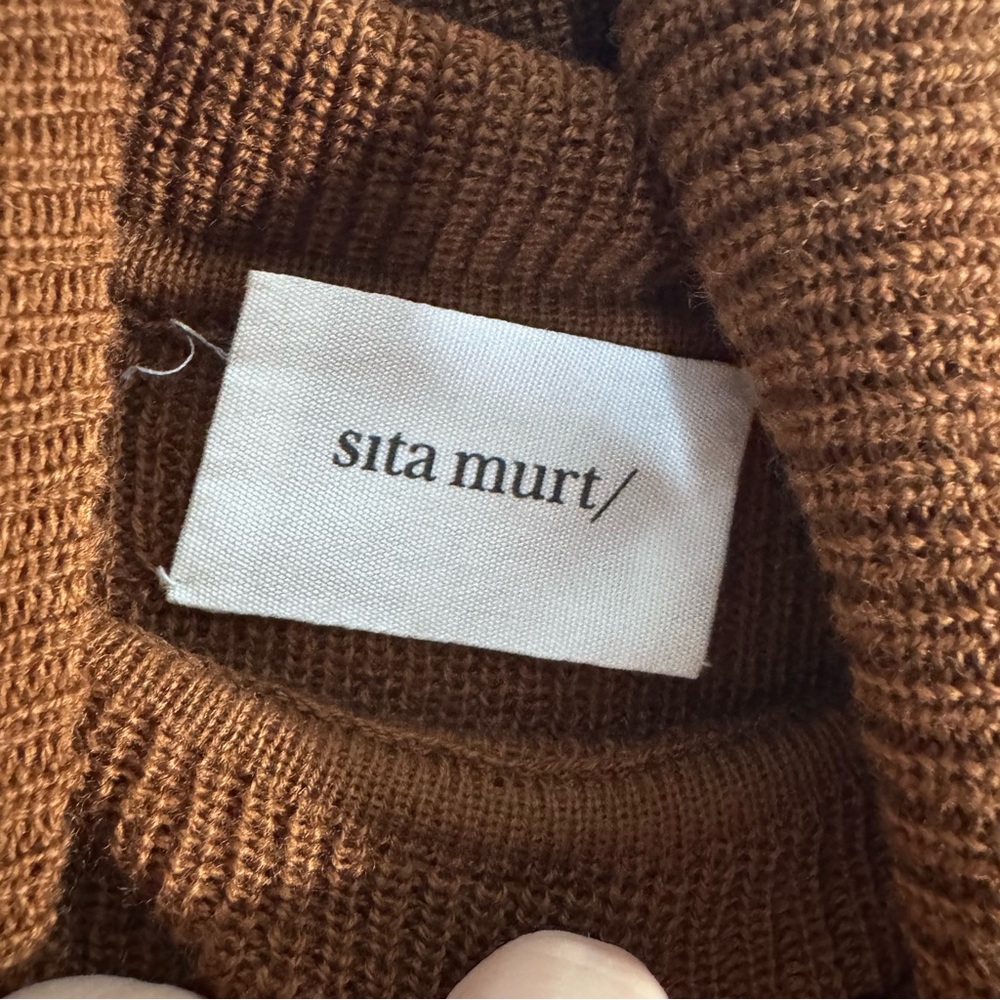 Sita Murt Merino Wool Cowl Neck Sweater Brown Minimalist EU 44 L - Picture 2 of 7